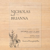Modern Minimalist Wildflower Simple Wedding アクリル招待状 (正面)