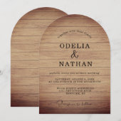 Modern Minimalist Wooden Texture Wedding 招待状 (正面/裏面)