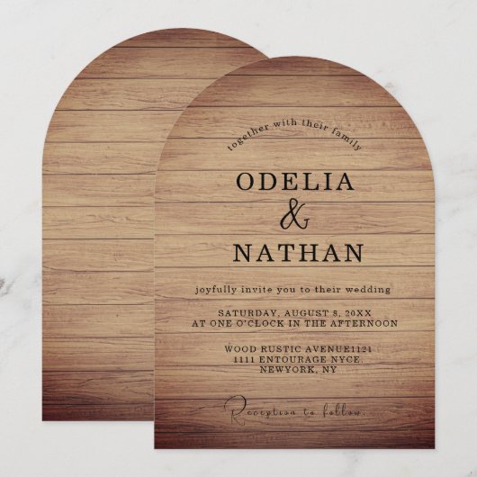 Modern Minimalist Wooden Texture Wedding 招待状 (正面/裏面)