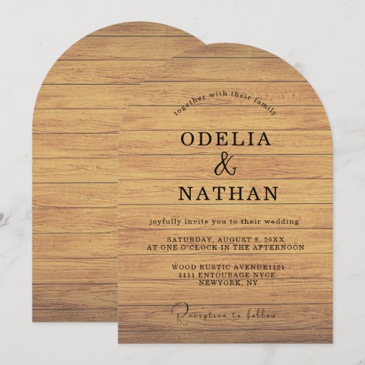 Modern Minimalist Wooden Texture Wedding 招待状 (正面/裏面)