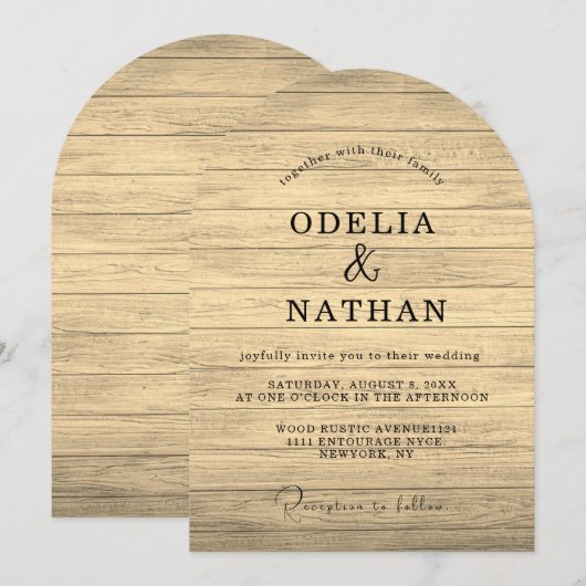 Modern Minimalist Wooden Texture Wedding 招待状 (正面/裏面)