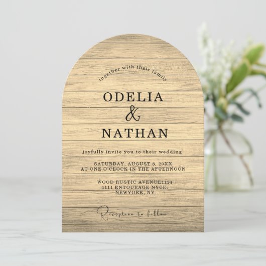 Modern Minimalist Wooden Texture Wedding 招待状 (スタンド正面)