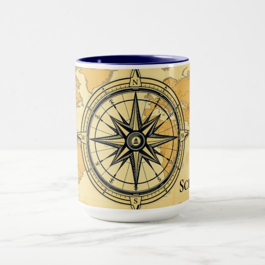 Modern Minimalist World Map Compass Travel Aesthet マグカップ (中央)