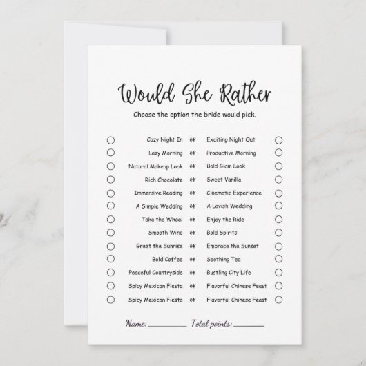 Modern Minimalist would she rather Game card (正面)