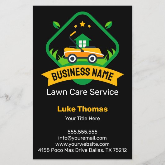 Modern Minimalist Yellow Green Lawn Mowing Logo チラシ (正面)