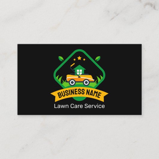 Modern Minimalist Yellow Green Lawn Mowing Logo 名刺 (正面)