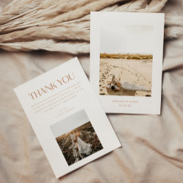 Modern Minimalistic 2-Photo Beige Wedding サンキューカード
