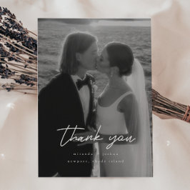 Modern Minimalistic 2-Photo Script Wedding サンキューカード