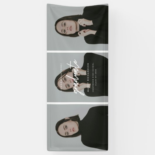 Modern Minimalistic 3-Photo Graduation Congrats 横断幕 (縦)