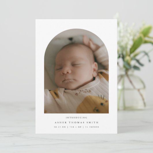 Modern Minimalistic 4-Photo Arch Baby Birth 案内状 (スタンド正面)