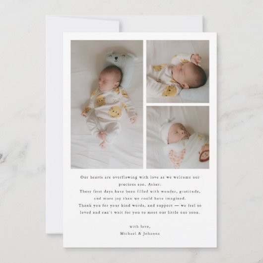 Modern Minimalistic 4-Photo Arch Baby Birth 案内状 (裏面)