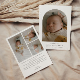 Modern Minimalistic 4-Photo Arch Baby Birth 案内状