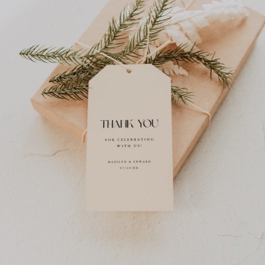Modern Minimalistic Beige Wedding Thank You ギフトタグ