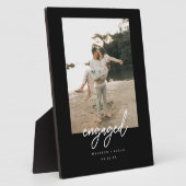 Modern Minimalistic Black Script "Engaged" Photo フォトプラーク (側面)