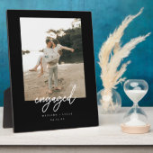 Modern Minimalistic Black Script "Engaged" Photo フォトプラーク (側面)