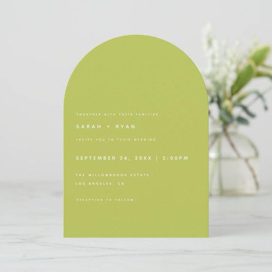 Modern Minimalistic Lime Green Arch Wedding 招待状 (スタンド正面)