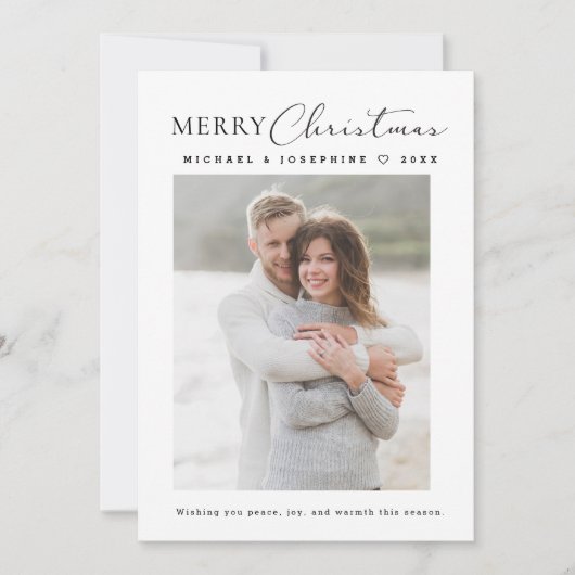 Modern Minimalistic Merry Christmas couple photo シーズンカード (正面)
