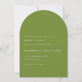 Modern Minimalistic Olive Green Arch Wedding 招待状 (正面)
