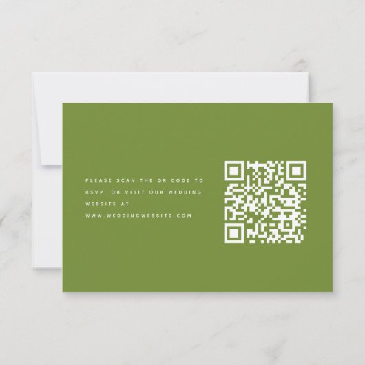 Modern Minimalistic Olive Green Wedding QR Code 出欠カード (裏面)
