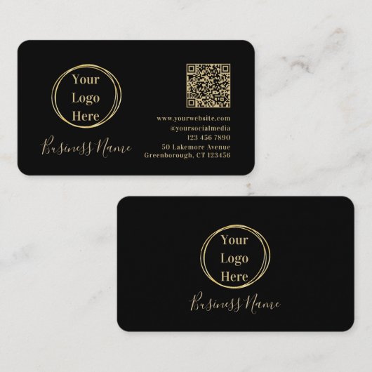 Modern Minimalistic QR Code Black Gold 名刺 (正面/裏面)