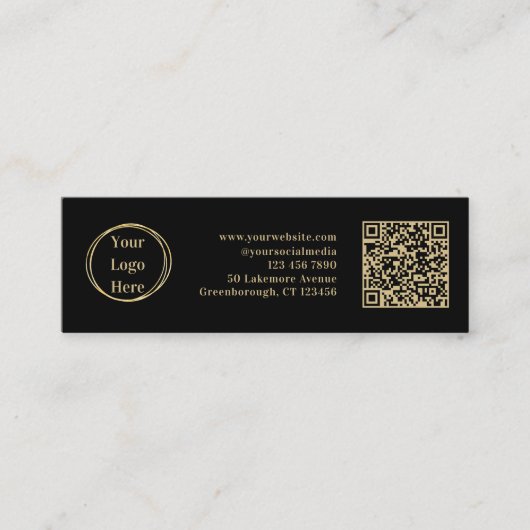Modern Minimalistic QR Code Black Gold Business スキニー名刺 (正面)
