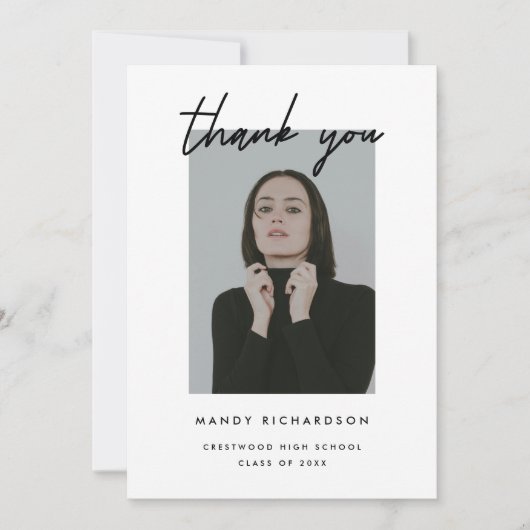 Modern Minimalistic Script 2-Photo Graduation サンキューカード (正面)
