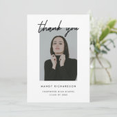 Modern Minimalistic Script 2-Photo Graduation サンキューカード (スタンド正面)