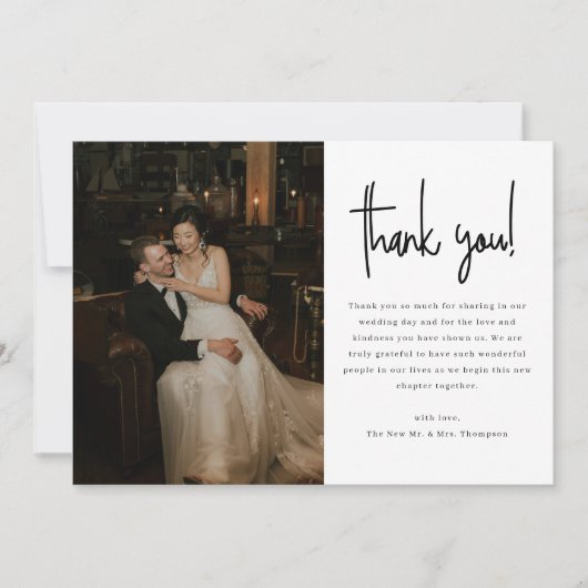 Modern Minimalistic Script Wedding Photo サンキューカード (正面)