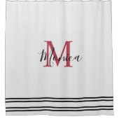 Modern minimalistic white &black maroon monogram  シャワーカーテン (正面)