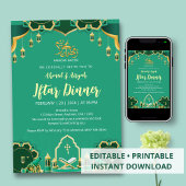 Modern Mint Green and Gold Festive Ramadan Iftar 招待状