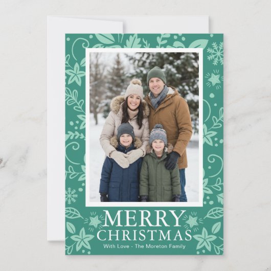 Modern Mint Green Photo Christmas Holiday Card シーズンカード (正面)