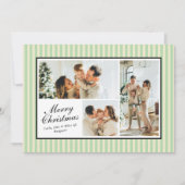 Modern Mint Green Stripes 3 Photo Christmas シーズンカード (正面)