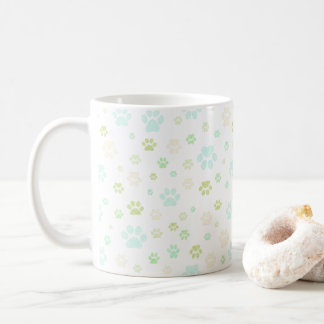 Modern Mint & Grey Paw Print コーヒーマグカップ