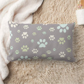 Modern Mint & Grey Paw Print  ランバークッション (ブランケット)