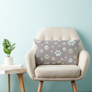 Modern Mint & Grey Paw Print ランバークッション