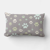 Modern Mint & Grey Paw Print  ランバークッション (正面)