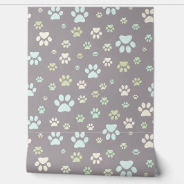 Modern Mint & Grey Paw Print Nursery 壁紙