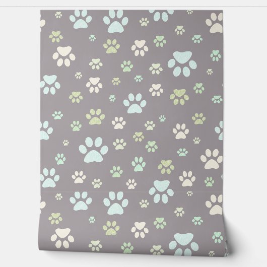 Modern Mint & Grey Paw Print Nursery 壁紙 (ほどく)
