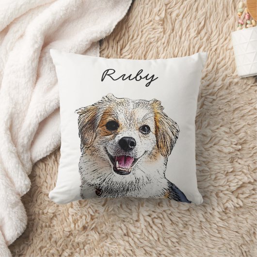 Modern Mixed Breed Dog Illustration | Add Name クッション (ブランケット)
