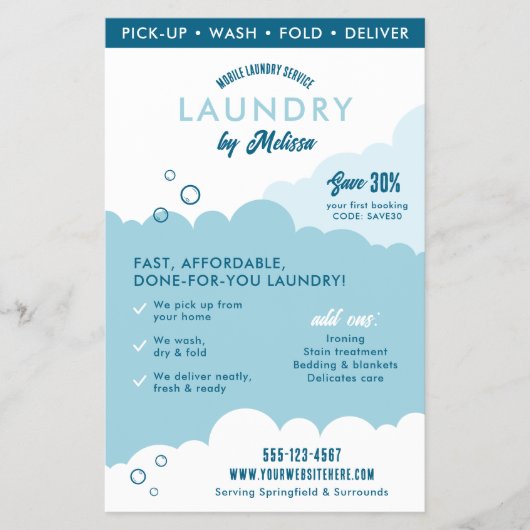 Modern Mobile Laundry Service Laundromat Marketing チラシ (正面)