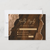 Modern Mocha Brown Agate Gold Script Wedding RSVP (正面)