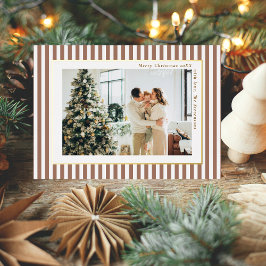 Modern Mocha Brown Stripes Photo Christmas Gold 箔シーズンカード