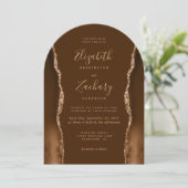 Modern Mocha Gold Agate Brown Arch Shape Wedding 招待状 (スタンド正面)