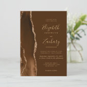 Modern Mocha Gold Agate Brown Wedding 招待状 (スタンド正面)