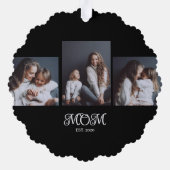 Modern Mom Established Script Black 3 Photo オーナメントカード (裏面)