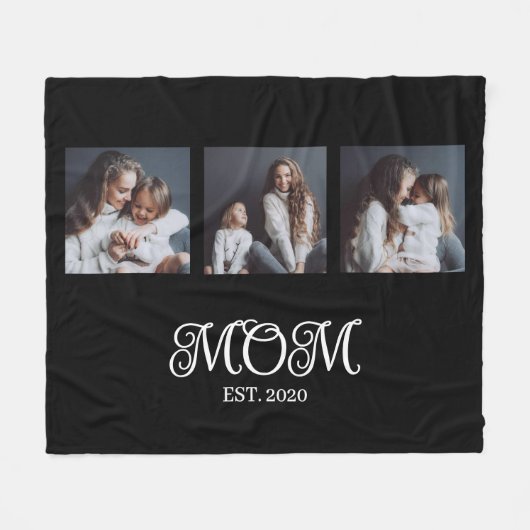 Modern Mom Established Script Black 3 Photo フリースブランケット (正面(横))