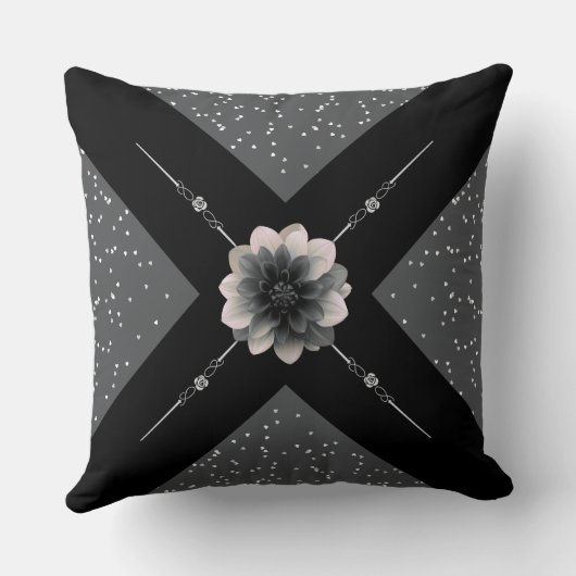 Modern Monochromatic Dahlia Floral Geometric クッション (裏面)