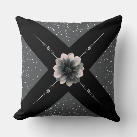 Modern Monochromatic Dahlia Floral Geometric クッション (正面)