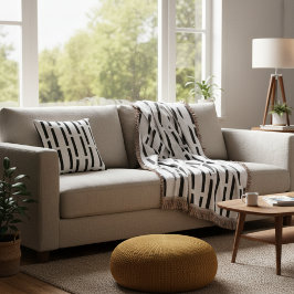 Modern Monochrome Black & White Matrix Striped  ラウンドクッション