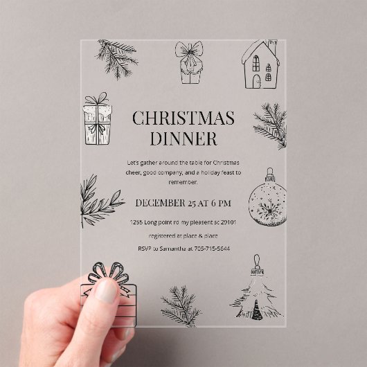 Modern Monochrome Christmas Dinner  アクリル招待状 (インサイチュ (ポータブル))